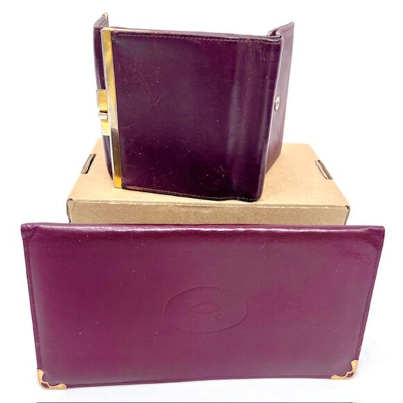 2 Vintage Wallets Cartier Leather Bordeaux red Bygendy: 1 Bi-fold- 1 Tri-fold(72 - Picture 2 of 12